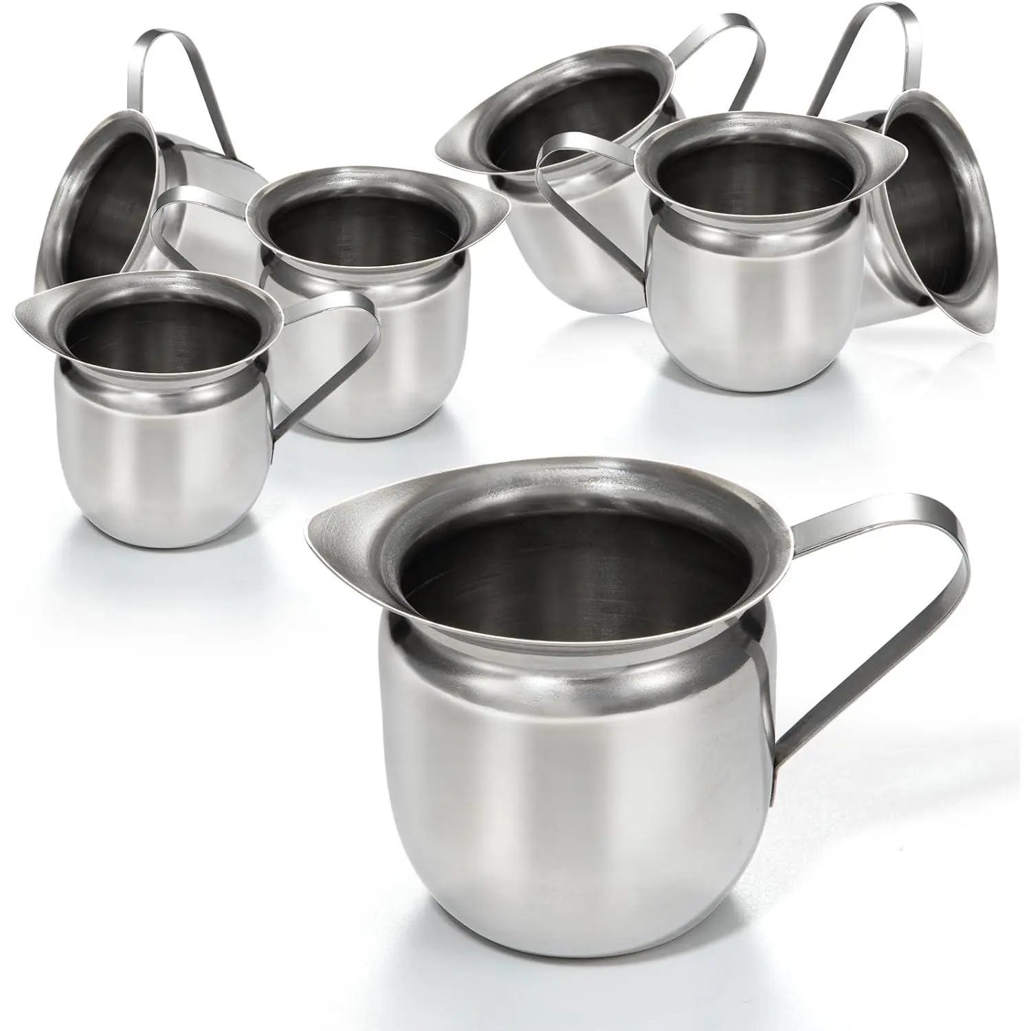 [6 Pack] 8 oz Stainless Steel Bell Creamer Pitchers with Handles - Mini Storage Containers for Milk, Coffee Cream, Restaurant & Cafe Use