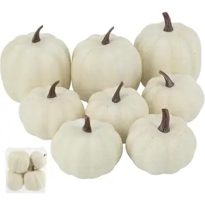 8 Pcs Fake White Artificial Plastic Pumpkins for Thanksgiving Party Table Centerpiece, Autumn Home Decoration