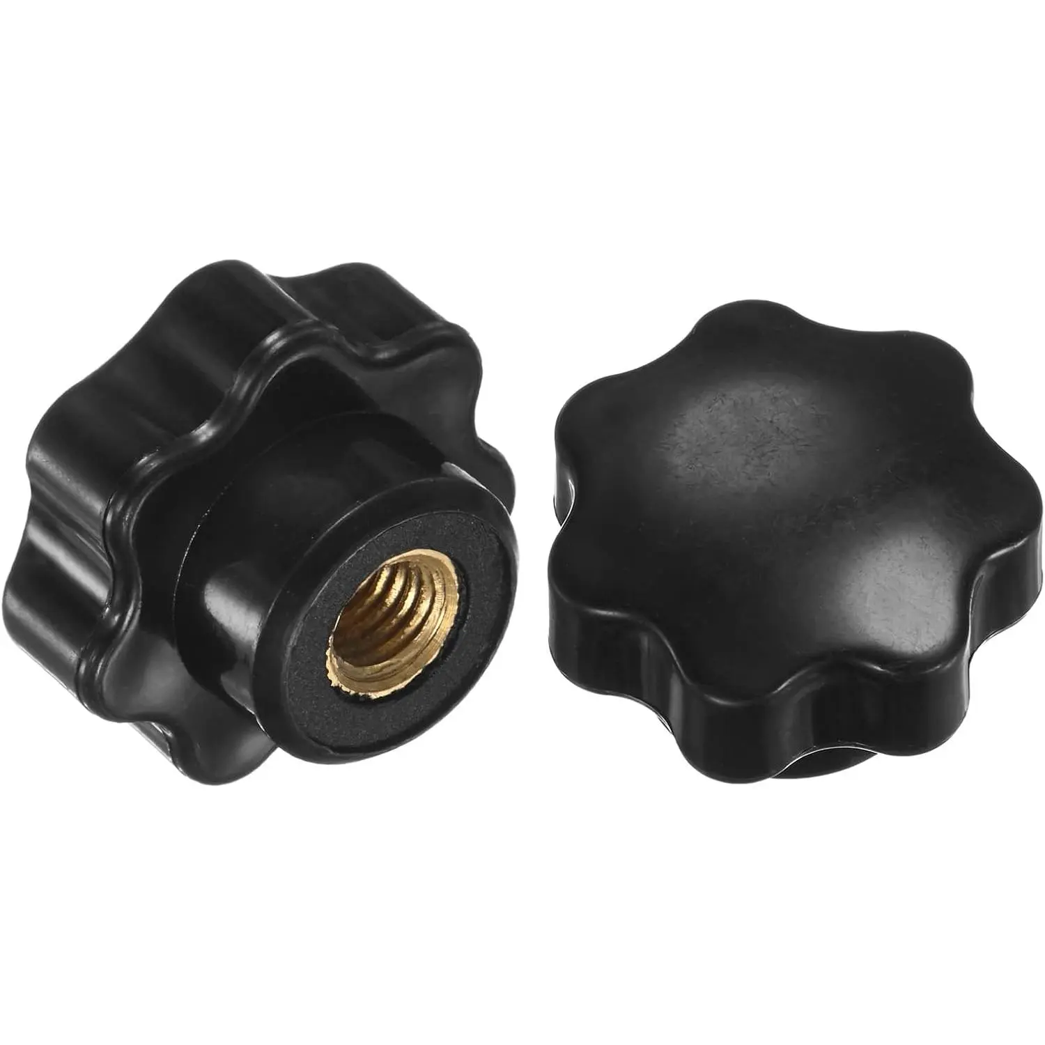 2-Pack 7  Knobs, 8 Feale Thread 31 Seven-Pointed  Blind Hole Claping Grip Handles for achinery//Woodworking, Brass Screw- Threaded Knob [Black]