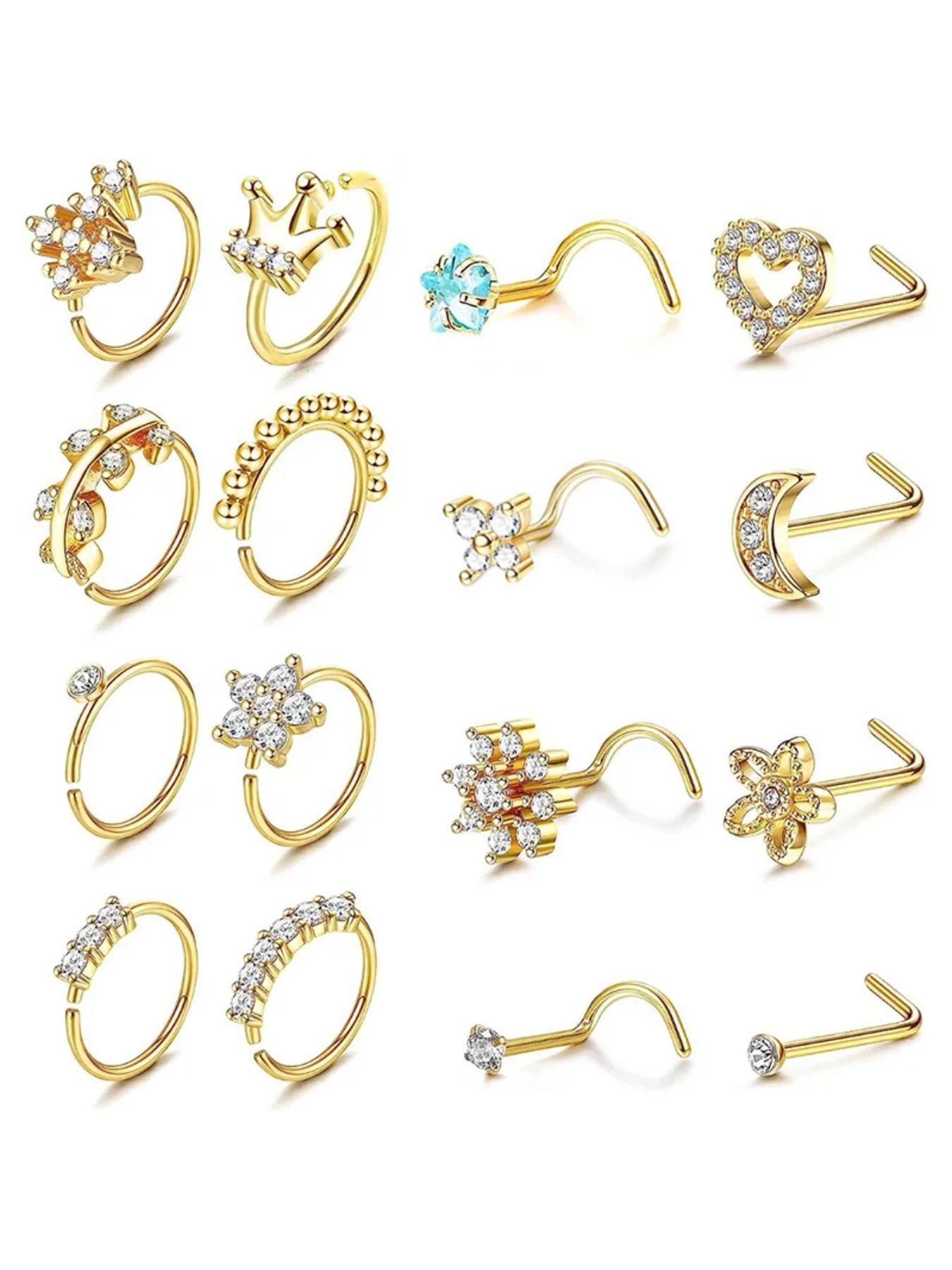 Women's Elegant Rhinestone Decorated Nose Ring, Nose Ring for Women & Girls, Casual Fashion Accessories for Party & Daily Decor, Trendy Jewelry for Gift, Nose Piercing Jewelry, Nose Cuff, Body Piercing Jewelry