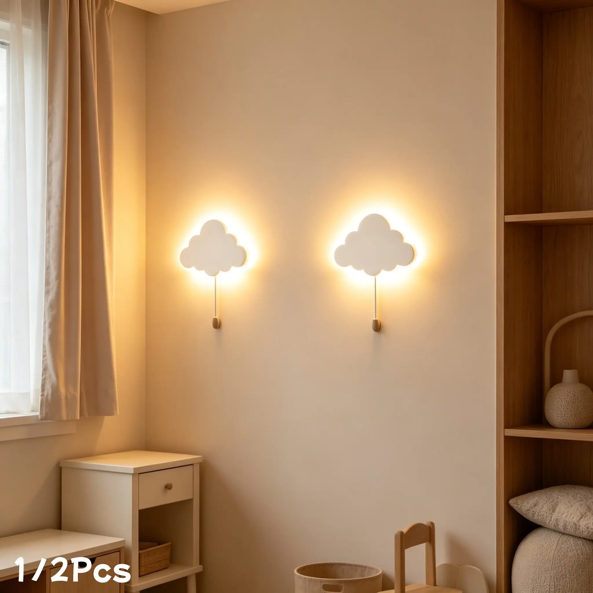 1/2 Pack LED Cloud Light, Home Decor Wall Lamp and Nightlight, Hanging Decoration Lantern, Toggle Switch, Birthday Party, Ambiance Light, Creative Gift