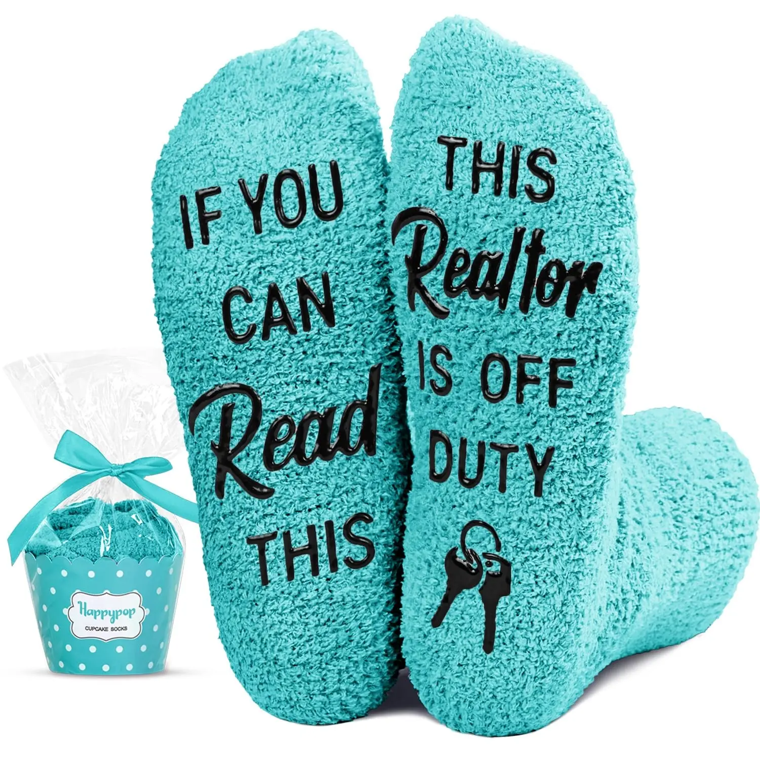 HAPPYPOP Womens Fuzzy Socks Green Realtor Real Estate Socks, Realtor Gifts for Women