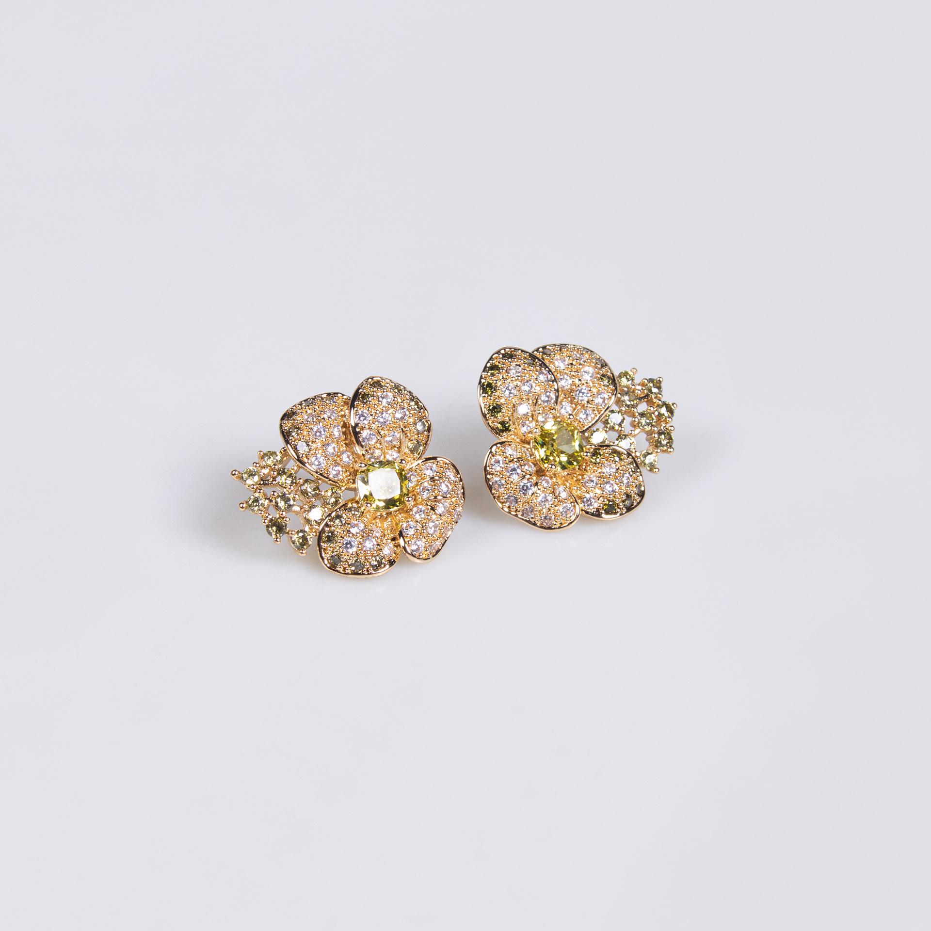 Luxury Floral Zircon Jewelry Set, Bridal Wedding Necklace & Earrings, Statement Bridal Prom Accessory