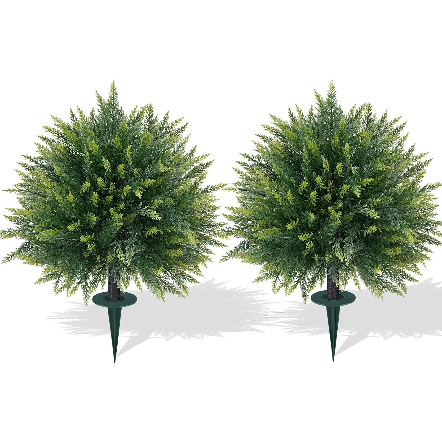 Artificial Cedar Topiary Trees with Ground Spike, 2 Pieces Fake Pine Shrubs Bushes, UV Resistant Faux Evergreen Cypress Tree Plants for Indoor Outdoor Planters Front Porch