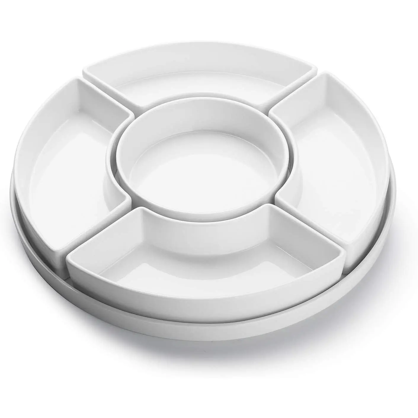 Porcelain Divided Serving Dishes, Relish Tray, Serving Bowls for Parties - Perfect for Chips and Dip, Veggies, Candy and Snacks, White