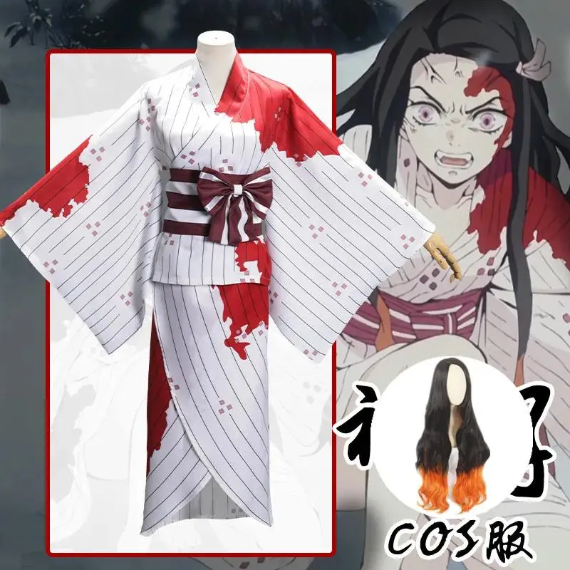 Kamado Nezuko Cosplay Costume Wig Japanese Anime Carnival Party Adult Uniform Girl Halloween Costume for Kids Children