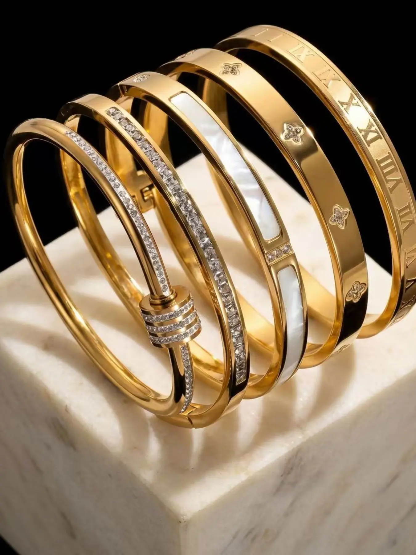 5-Piece Unisex Stackable Bracelet Set, 304 Stainless Steel, Includes Gift Box, Perfect for Christmas & Birthday Gifts
