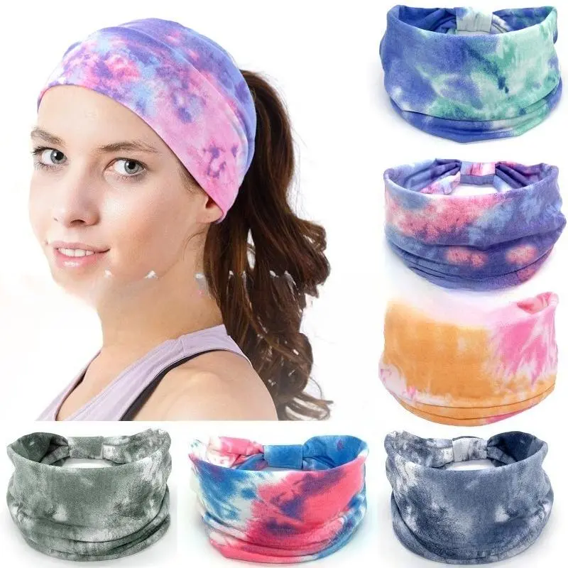 Boho Tie-Dye Wide Headbands for Women, 2-Pack Stretchy Sweat-Wicking Hair Bands for Yoga, Gym, and Workout, Fitness Enthusiasts, Casual, Female