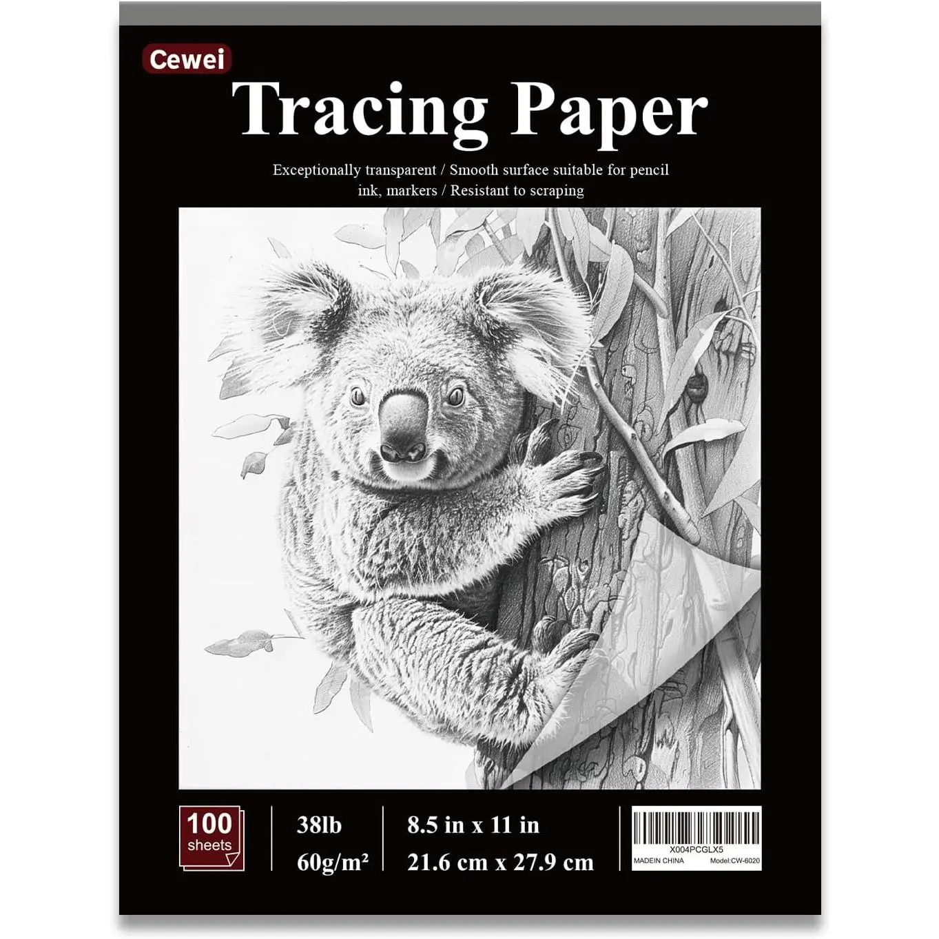 Tracing Paper for Drawing, 8.5”x11 Trace Paper, 100 Sheets 38lb/60gsm | Translucent Vellum Paper, Tracing Paper Pad for Sketching, Drawing, Overlaying Images, Vellum Art Paper