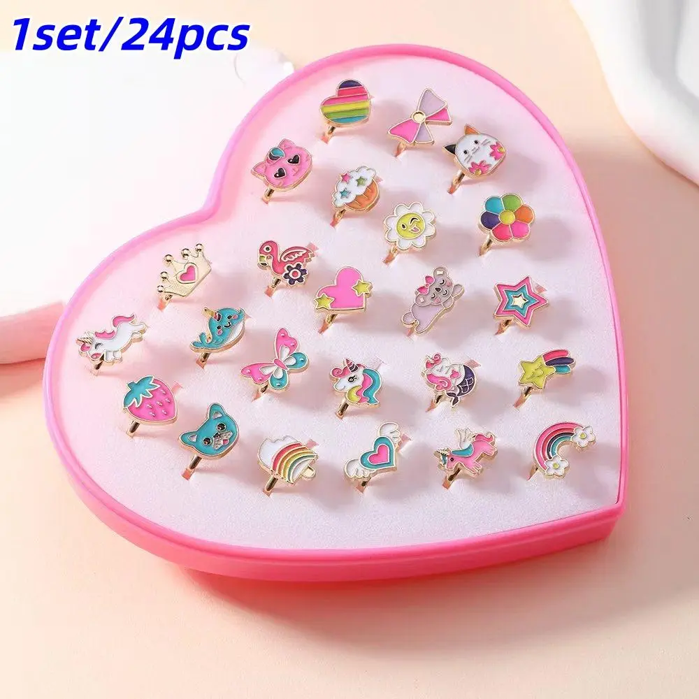 Cute Cartoon Design Ring Set, Adjustable Rings for Girls, Perfect Gift for School Season, Birthday, Halloween, Christmas