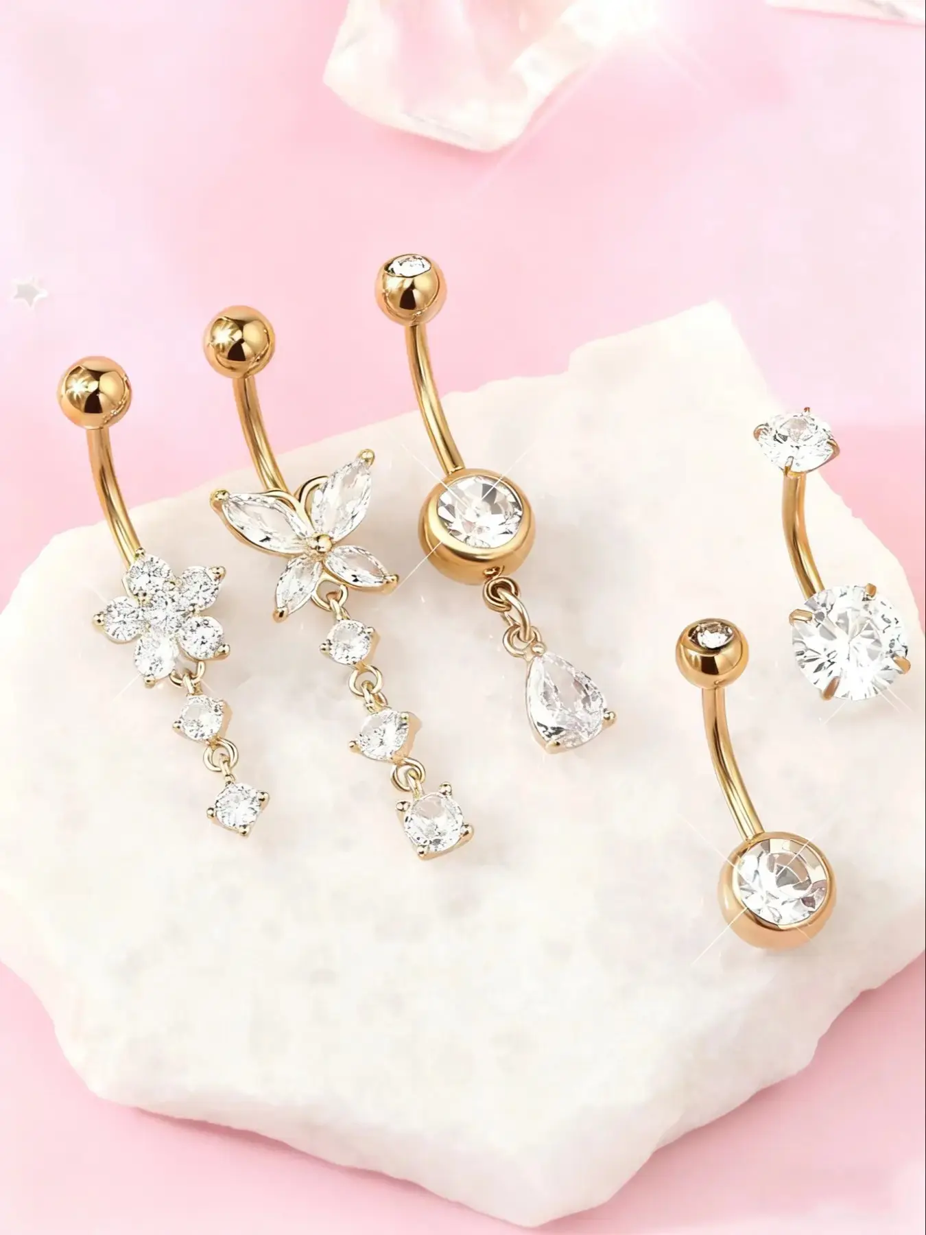 Women's Elegant Dangle Belly Rings, Stainless Steel 14g10mm, Cute Trendy Piercing Jewelry, Fashion Body Jewelry, Navel Piercing Jewelry