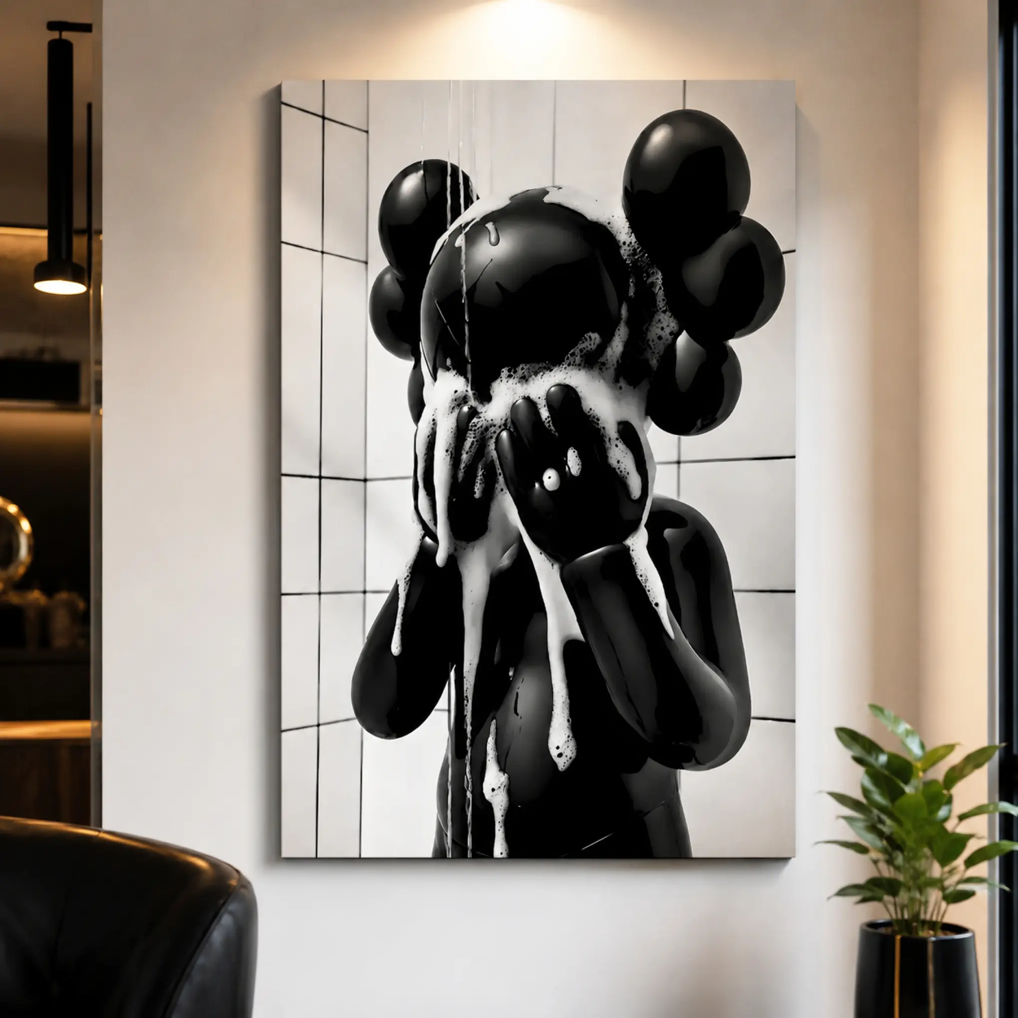 Black Balloon Cartoon Wall Art Poster, Dripping Black Bear Canvas Poster, Street Art Wall Decor, Modern Aesthetic Room Decor, Bathroom Decor,Graffiti Inspired Artwork, Trendy Bedroom Wall Art, Cool Gift for Teens, Boys & Art Lovers