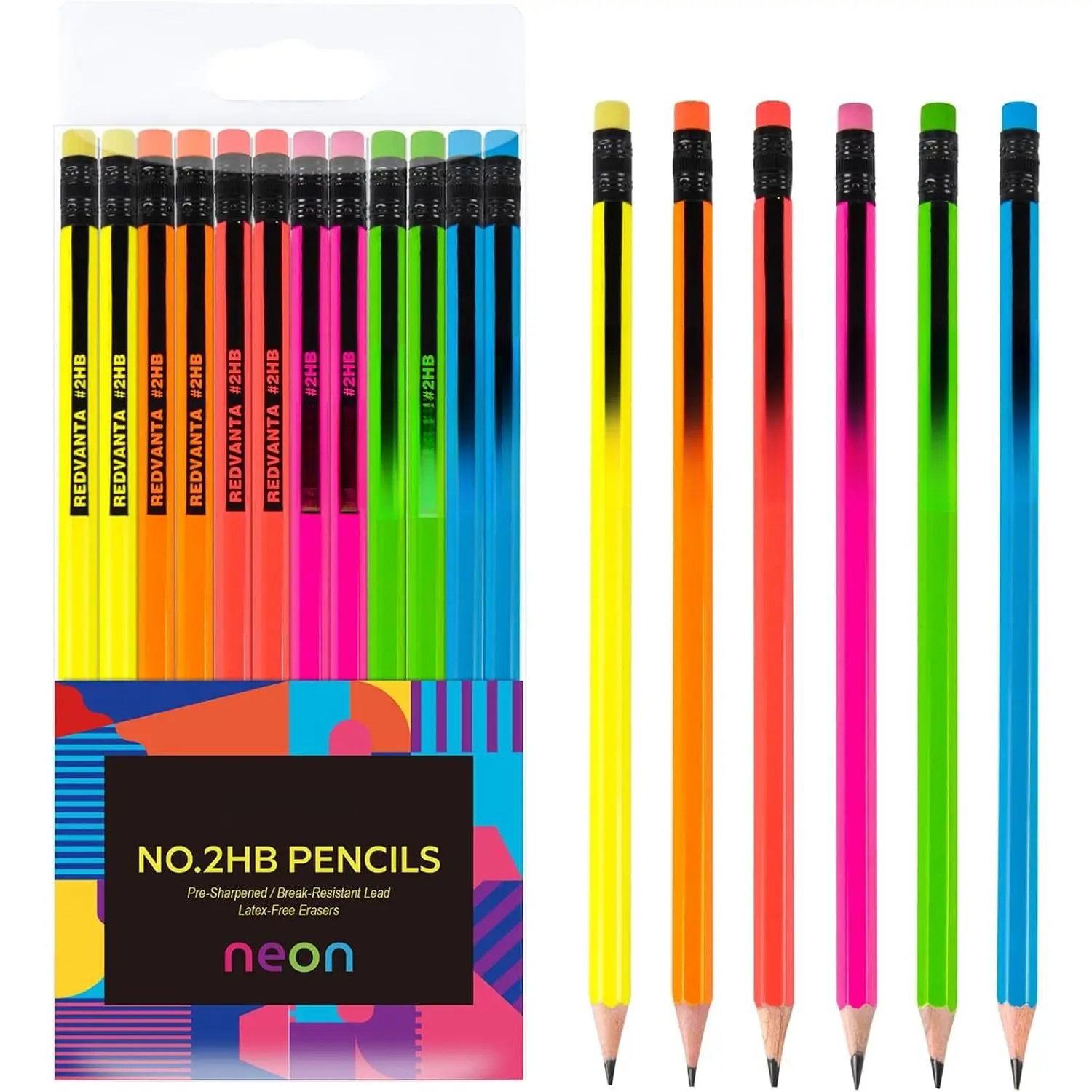 Pre-Sharpened #2 Pencils, Neon,  to School Supplies, 12 Count | Graphite Cute Number 2 Pencils for  Students, Latex-Free Eraser, Smooth Writing, Drawing, Sketching, Fun Classroom Gifts