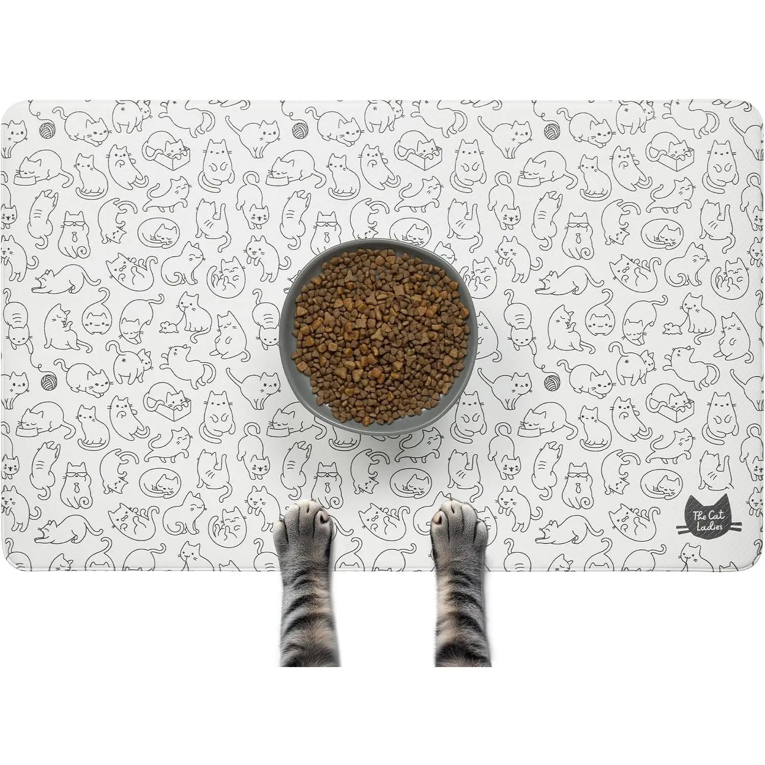 Waterproof Dishwasher Safe Small Pet Eating Placemat Cat & Dog Food Mats for Food and Water Bowl Protect Floors from Mess Black & White Cats
