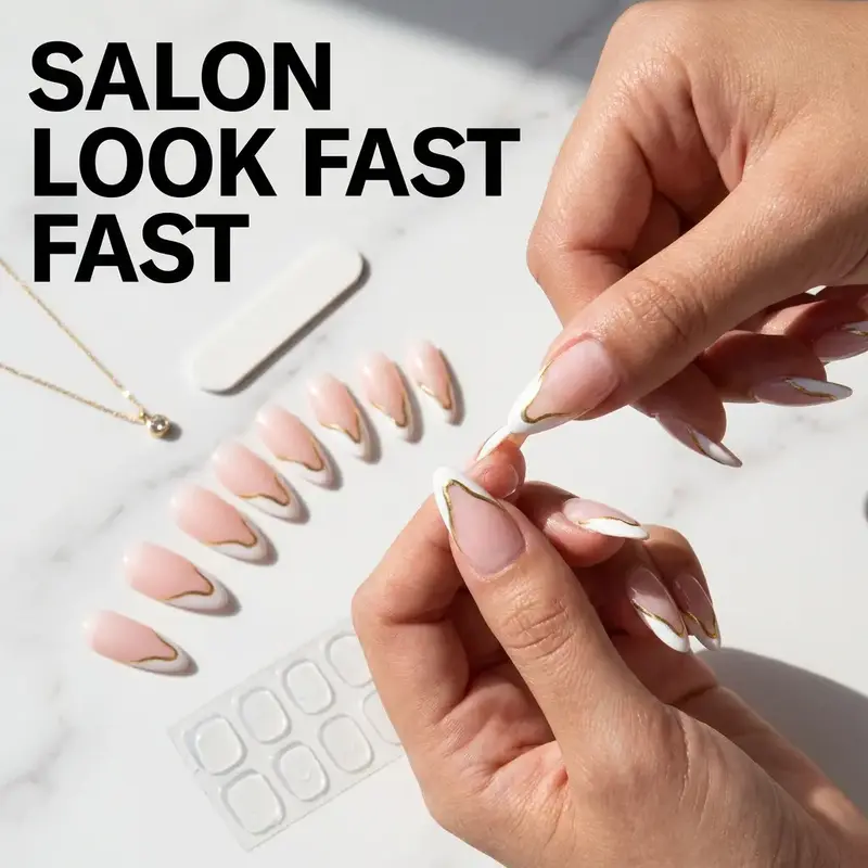 Almond Fake Nail, 24pcs/set French Style Press on Nails with Nail File & Jelly Glue, Removable Nail Art Artificial Full Cover, Acrylic Press Nail, Press on False Nails