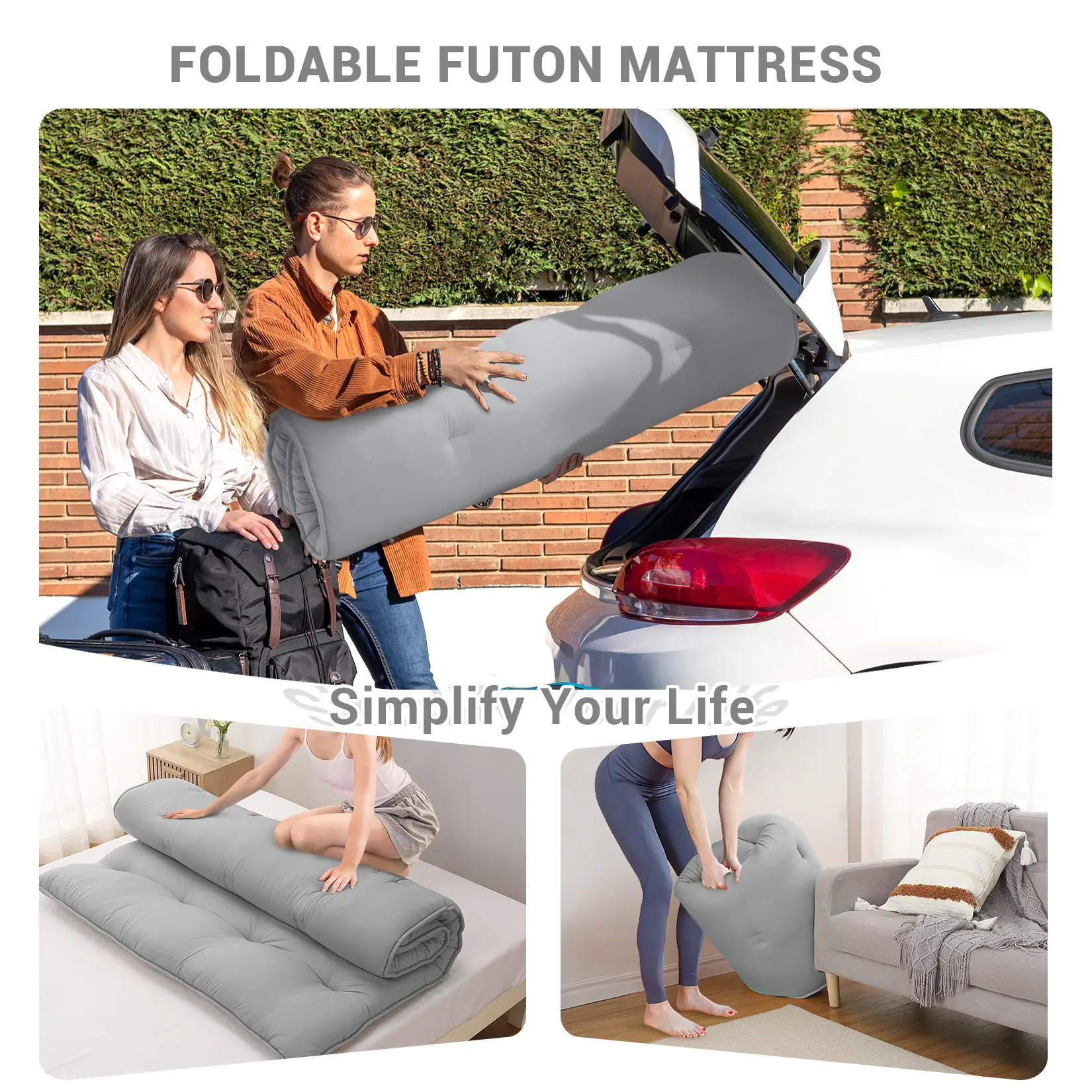 OUTGOODS Convertible Japanese Floor Bed Futon Mattress - 5-Layer Design Memory Foam Mattresses, Expandable Roll-Up Tatami Sleeping Pad, Foldable Space-Saving Twin (99×203cm, Army Green) & Full (137×203cm, Dark Gray/Light Grey) for Dorms