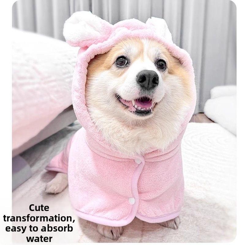 Hooded pet bathrobe, dog clothes, cat towel, super absorbent, soft, quick-drying, specialized for bathing and drying dogs