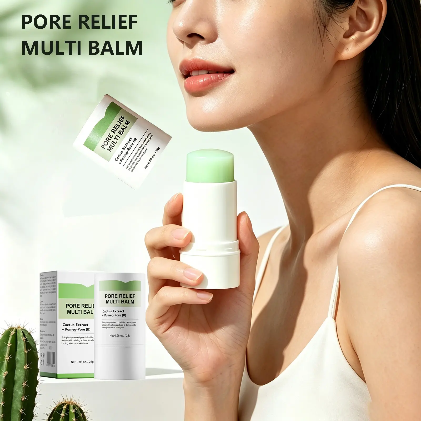 Cactus Pore Tightening Stick with Niacinamide and Collagen, Facial Moisturizer for Pore Minimization, Blurs Pores, Hydrating Skin Care Product