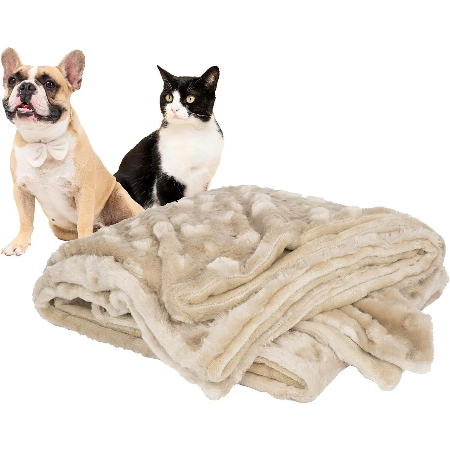 Large Size Velvet Pet Blanket with Paw Print Design, Super Soft Double-Sided Plush Polyester, Reversible, Warm, Machine Washable for Cats and Dogs