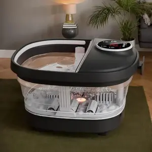 Summervibes Foldable Heated Foot Bath with Double-Sided Support, Leak-Proof Protection, Temperature Control, Bubble Function, Red Light, Timer, Foot Basin, Foot Soaker, Christmas Gift, Leakage Protector & Sturdy Side Supports