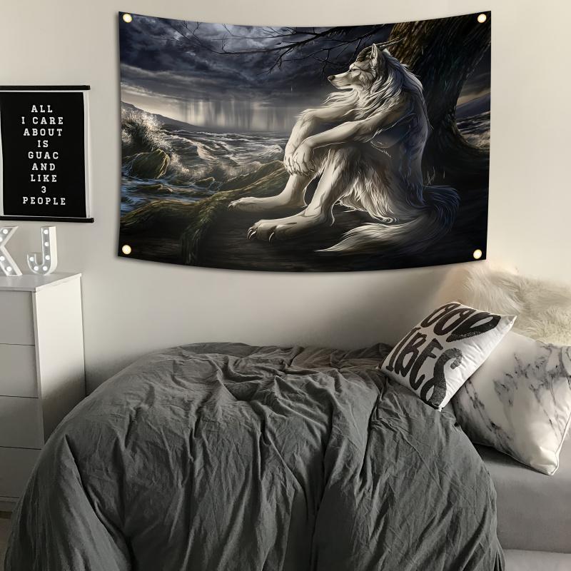 Wolf Pattern Flag, 1/6/12pcs Creative Cool Animal Design Backdrop, Decorative Banner for Home, Dormitory, Bedroom, Living Room