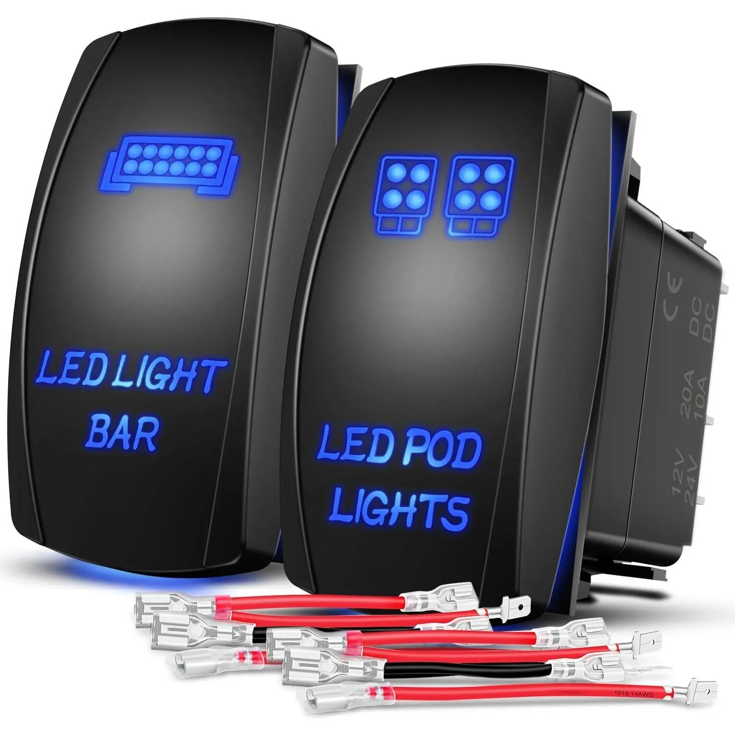 Nilight 2-Pack Durable LED Pod Lights with 5-Pin SPST Rocker Switch, 20A/12V 10A/24V Blue Laser On-Off Switch-Included Set, Easy Install Jumper Wires for Cars, Trucks