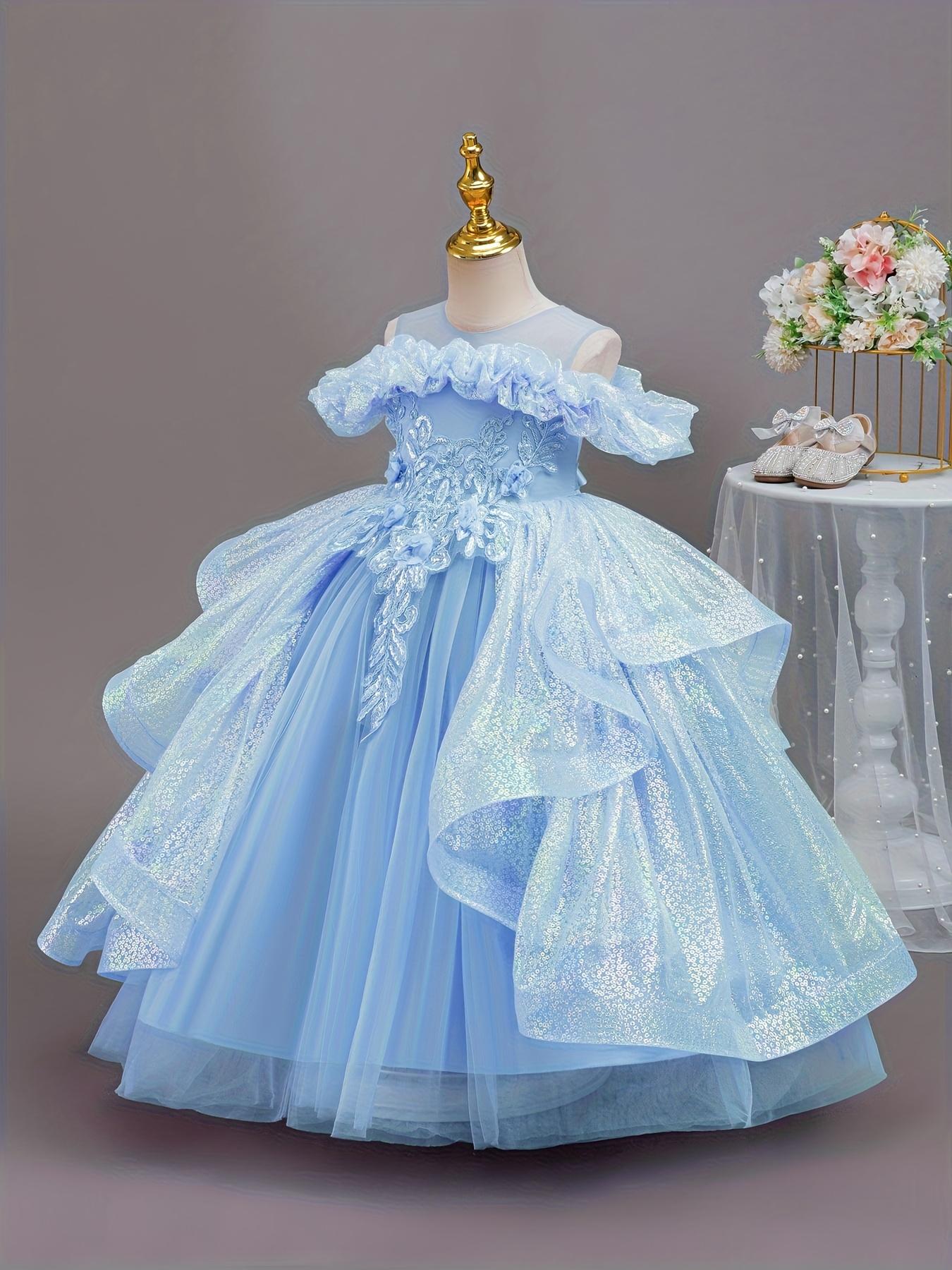 Girls' Elegant Princess Dress with Sparkling tutu & net - Sleeveless Mid-Length Recital Dress Birthday Party Outfit, Nutcracker - Hand Washable Gown all-Season Wear ( & Little Girls)