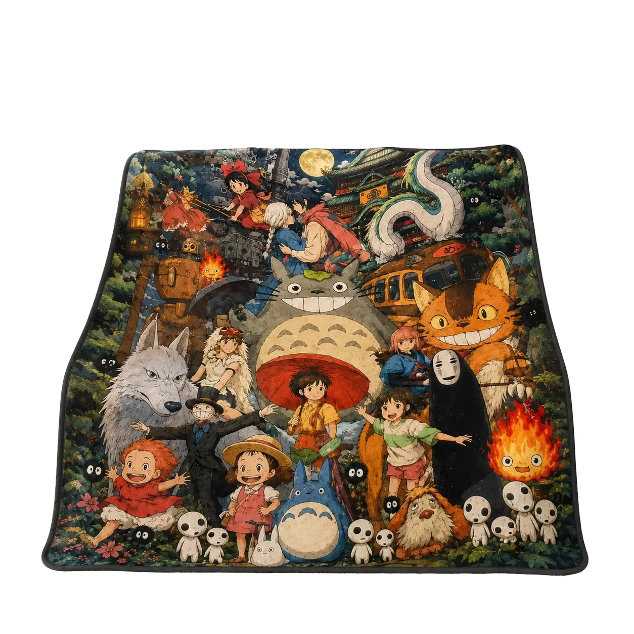 Ghibli Studio Anime Character Flannel Blanket, Miyazaki Dragon Cat Spirited Away No Face Witch Castle Princess Haru Ponyo, Cozy Coral Fleece Throw Rug Gift