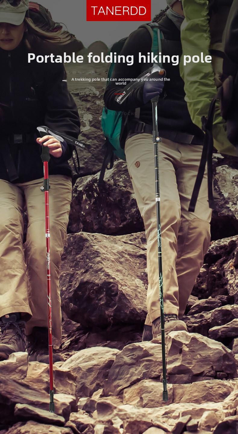 Aluminum alloy folding trekking pole, ultra-light and ultra-short, telescopic outdoor walking stick for hiking and climbing, 5-section walking pole
