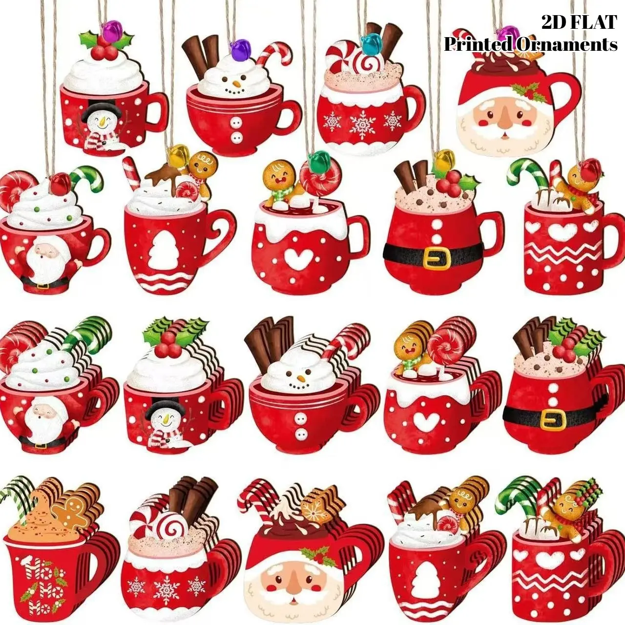40pcs 2D Flat Printed Wooden Christmas Tree Decor Ornaments - Festive Holiday Decorations for Home and Room | Perfect Stocking Stuffers and Gift Exchange Ideas