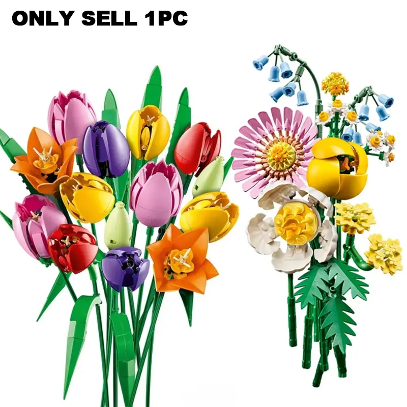 Tulip Bouquet Building Blocks, Colorful Flower Sunflower Bouquet Building Blocks, Eternal Flower Model, DIY Plant Home Desk Decoration, Valentine's Day Gift, Girl's Lady Gift, Suitable for Plant Lovers