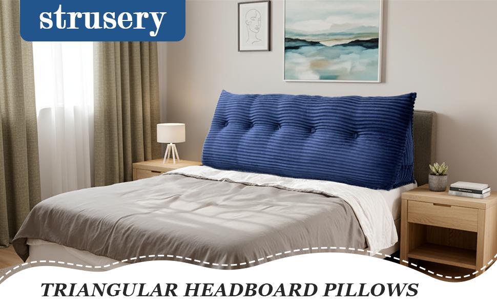Headboard Pillow Twin Triangular Wedge Pillow for Headboard Bolster Pillow for Bed Sofa Daybed Pillow for Sitting Up Reading or Working with Removable Cover, Blue
