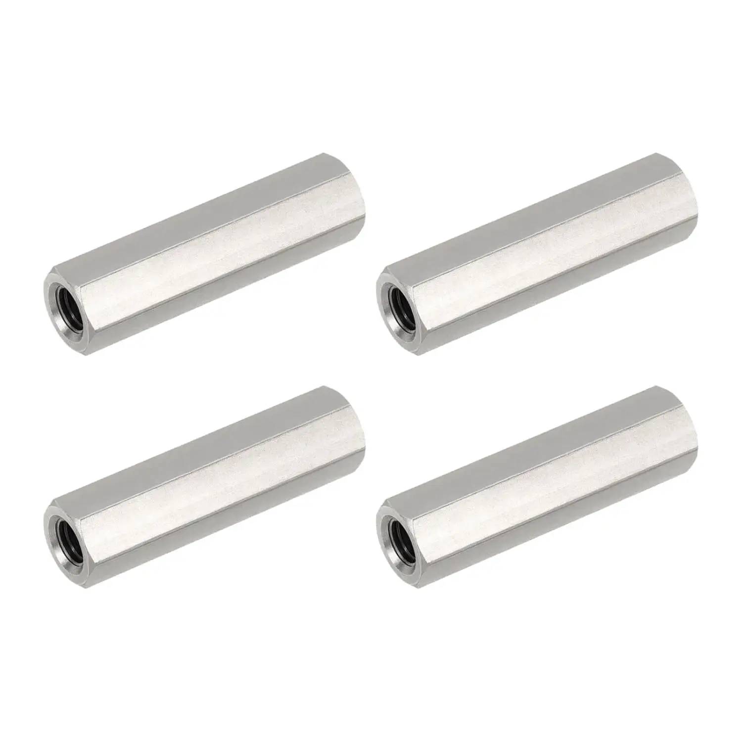 304 Stainless Steel Hex Coupling Nuts - M6 Metric Size, 1-Pitch, 40mm/1.57in Length Coarse Thread, 4-Pack for Threaded Rods & Studs with Tight Grip