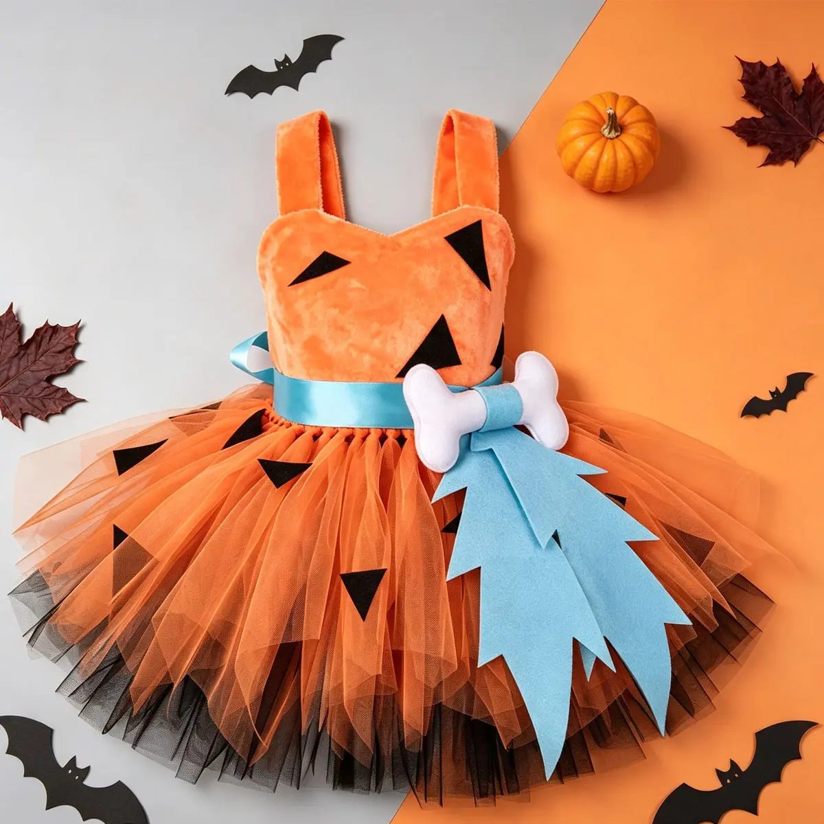 Baby Girl Halloween Caveman Costumes Tulle Tutu Princess Dress Halloween Cosplay Dress Up Bone Stick Birthday Party Outfit Set