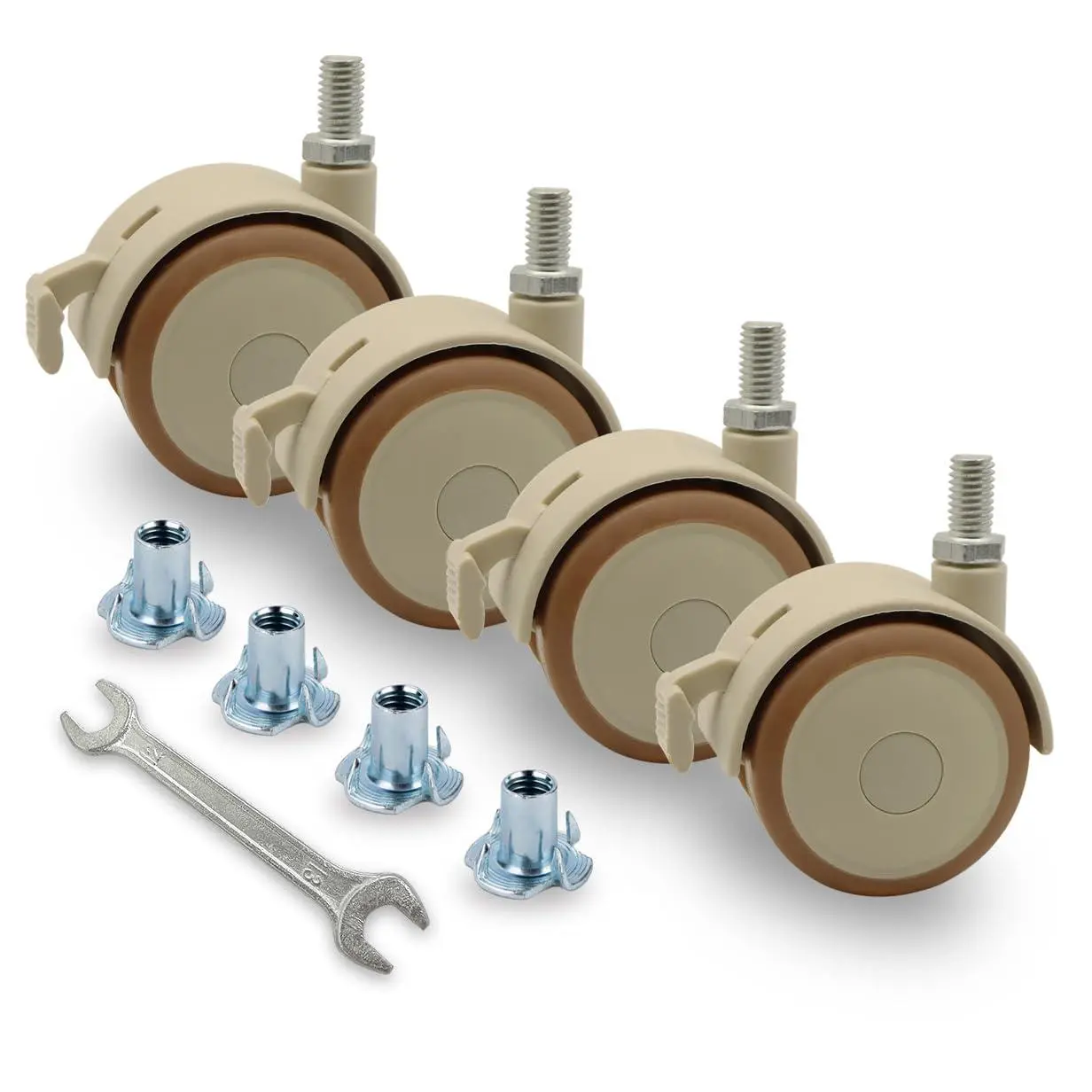 2" Stem Casters  Casters 4 count Threaded Swivel Furniture Caster Wheels with Brakes 90Lbs (M6-1.0x15mm)