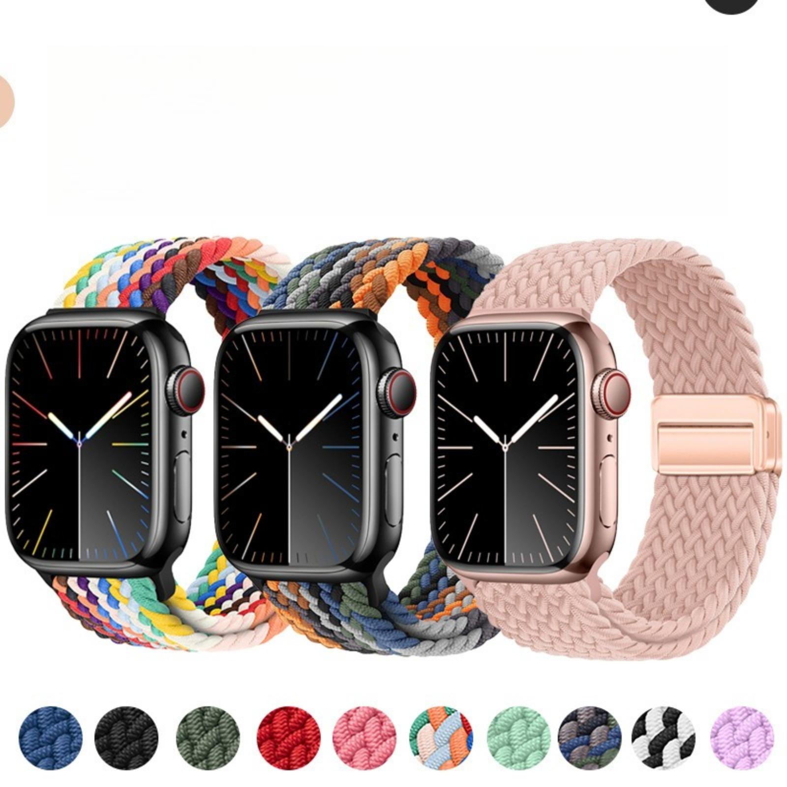 Compatible with Apple Watch Bands — Magnetic-Clasp Woven Nylon Watch Strap for iWatch Series 6, 7, 8, 9, 10, and 11