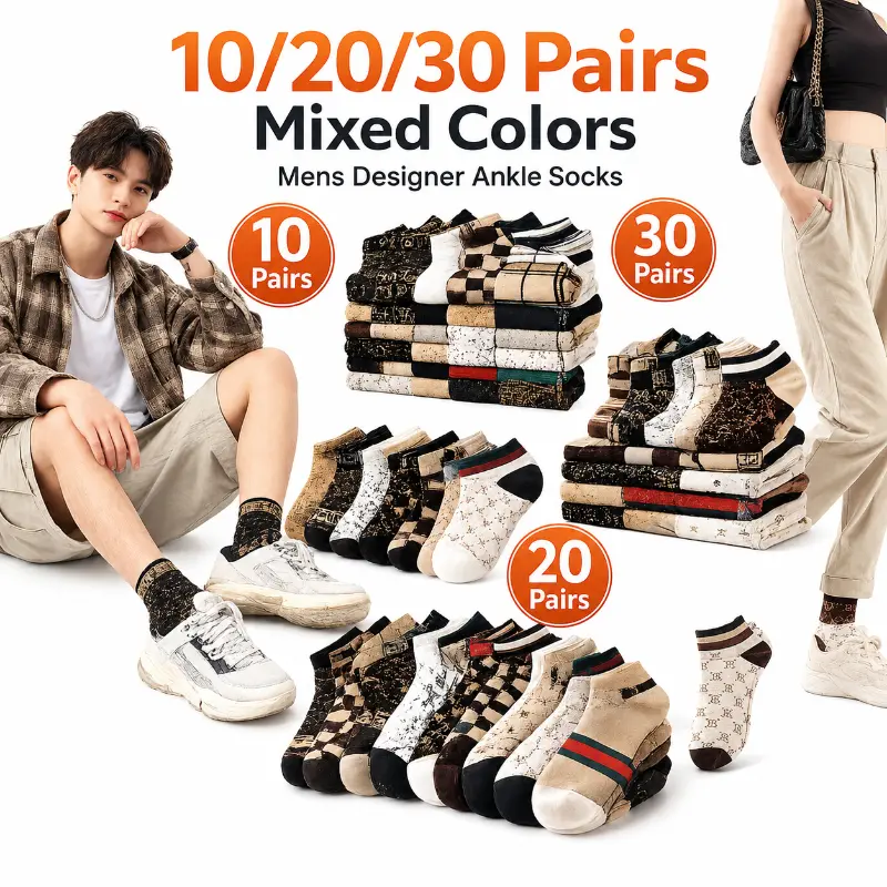 10/20/30 Pairs Unisex Geometric Printed Ankle Socks Multipack, Soft Elastic Breathable Low Cut Casual Socks, Random Mixed Color Vintage Pattern Daily Fashion Socks For Men Women