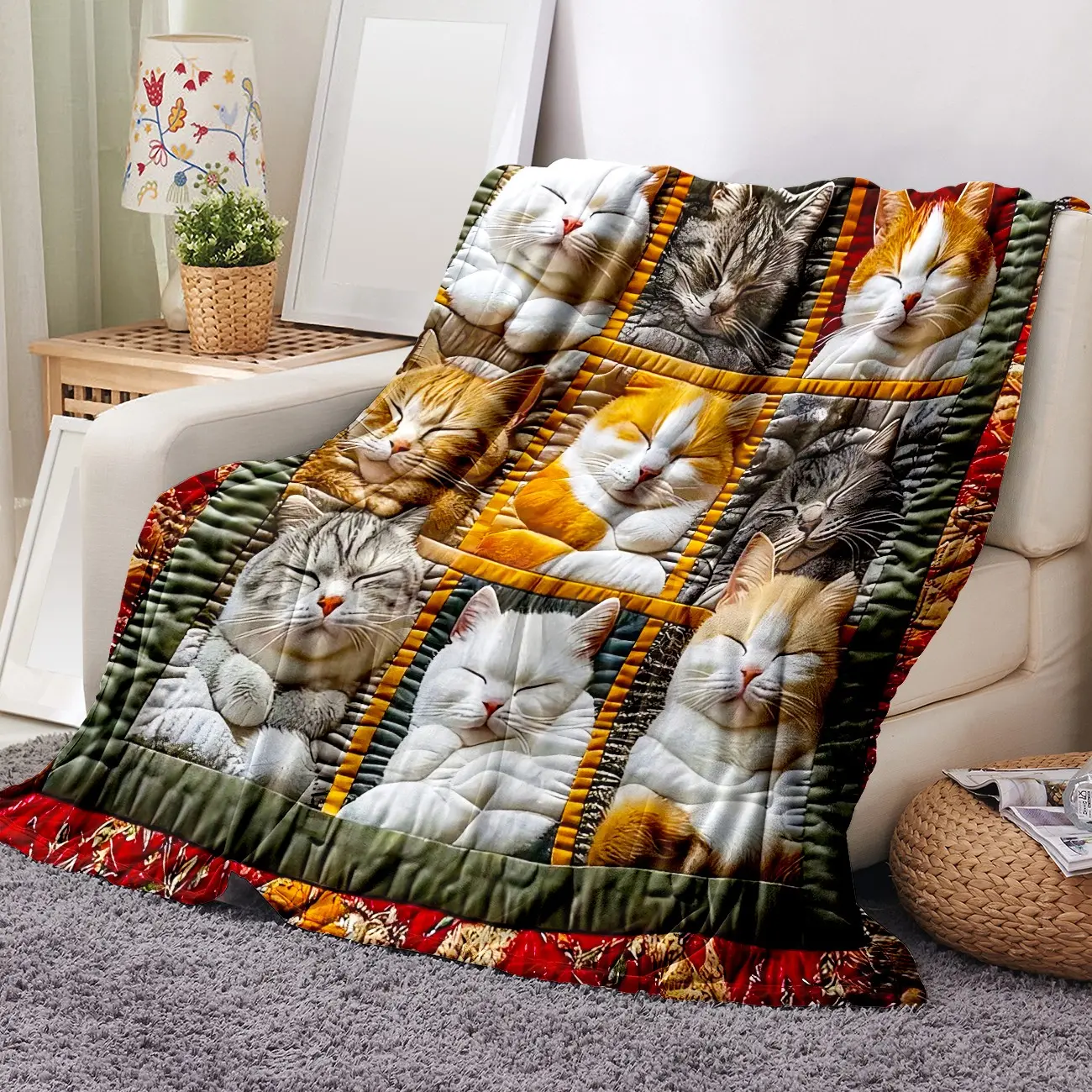 1pc Cat Flannel Nap Blanket, Soft Warm Plush Throw for Sofa Bed, Comfortable Lightweight Blanket for Home Travel Office Camping