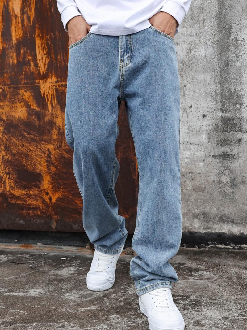 Men's Pocket Straight Leg Jeans with Pockets, Regular Fit Casual Comfy Denim Pants for Daily Wear, Fashion Men's Bottoms for All Seasons