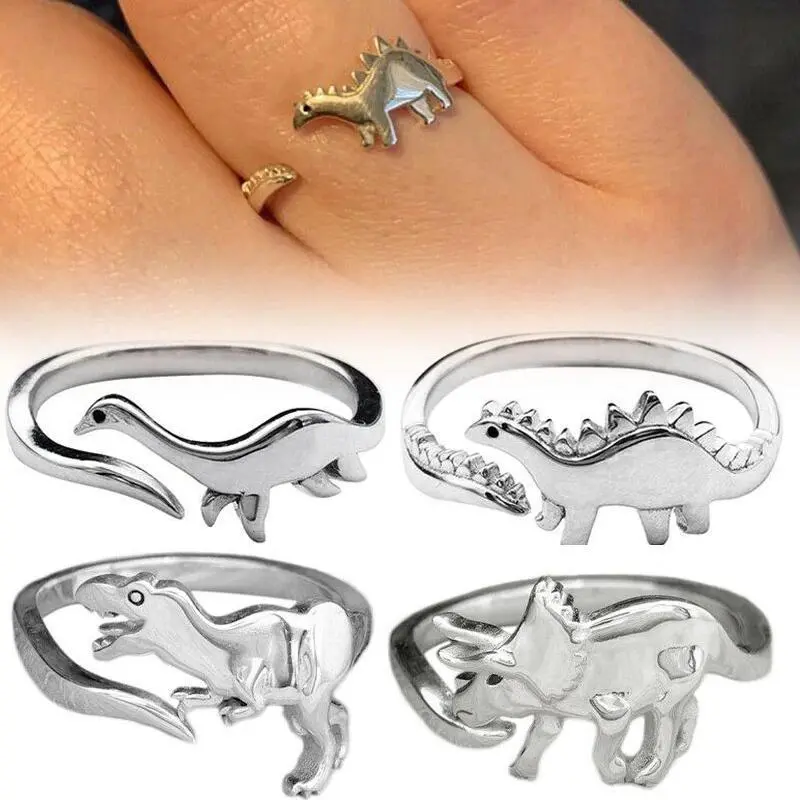 Punk Style Dinosaur Ring Long-neck Dargon Stegosaurus Cute Animal Ring Opening Adjustable Ring Men Women Couple Jewelry Gifts