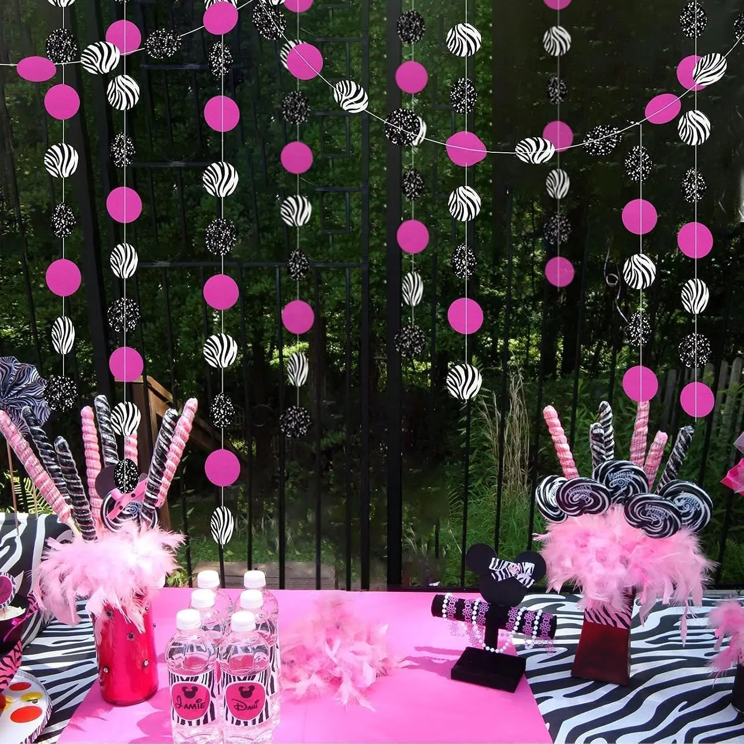 Zebra Party Decoration Zebra Print Circle Garland Hot Pink Black Birthday Decor for Bridal Weddings Baby Shower Engagements Summer Animal Print Jungle Party Supplies 4pcs