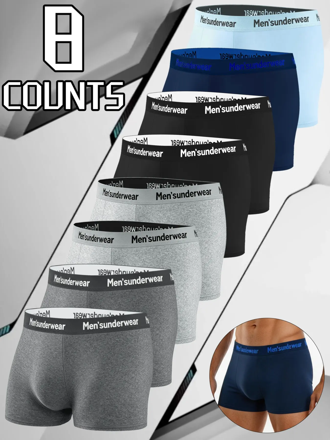 8 pcs solid color men's flat cornered underwear,  Soft and lightweight fabric, Slim and traceless, Comfortable men's underwear, Innovative design, leisure home, Daily exercise, Comfortable men's underwear, Universal throughout the four seasons.
