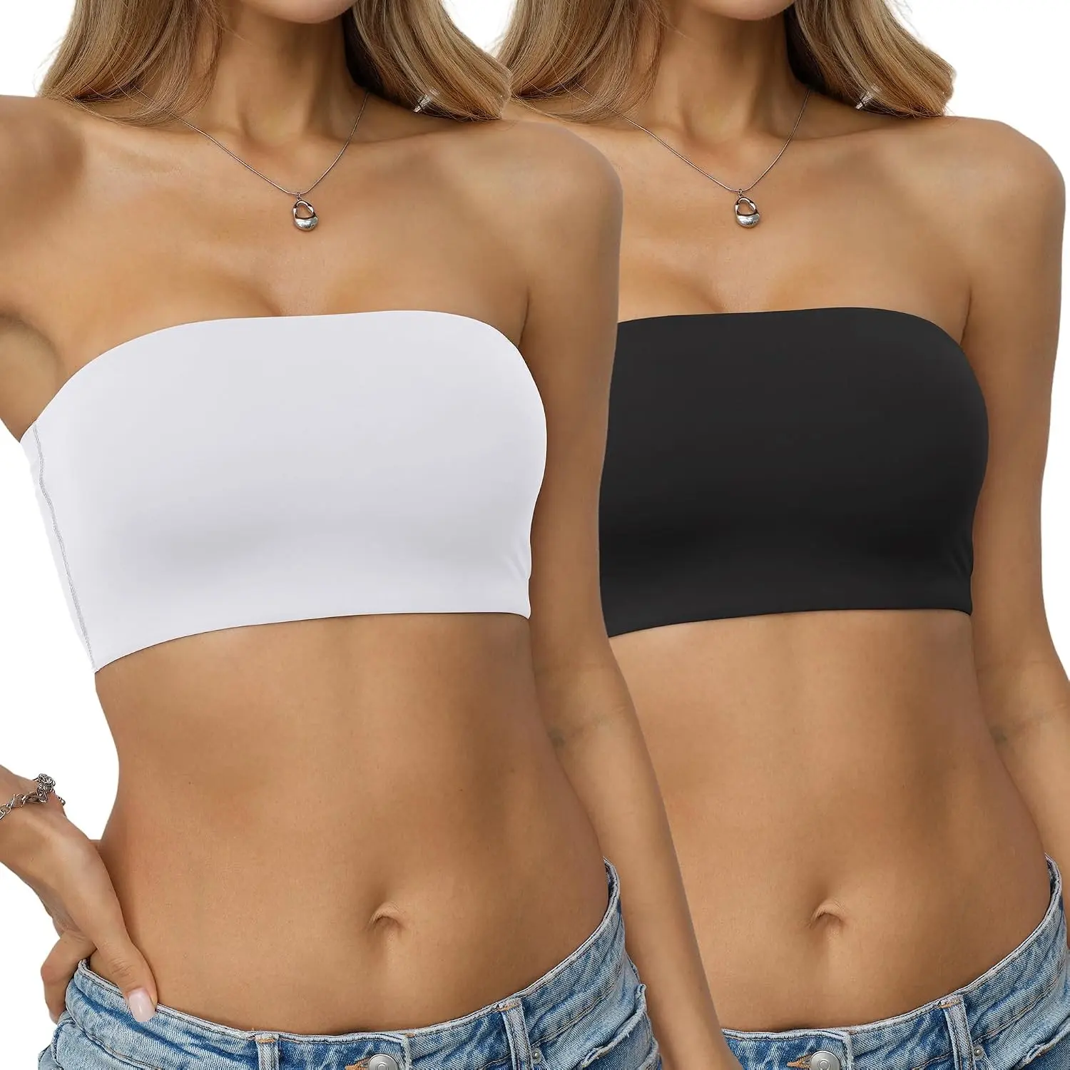 Womens Double Lined Tube Tops Crop Strapless Tank Top Pack Non-Padded Bandeau Shirts Going Out Tops Summer 2026