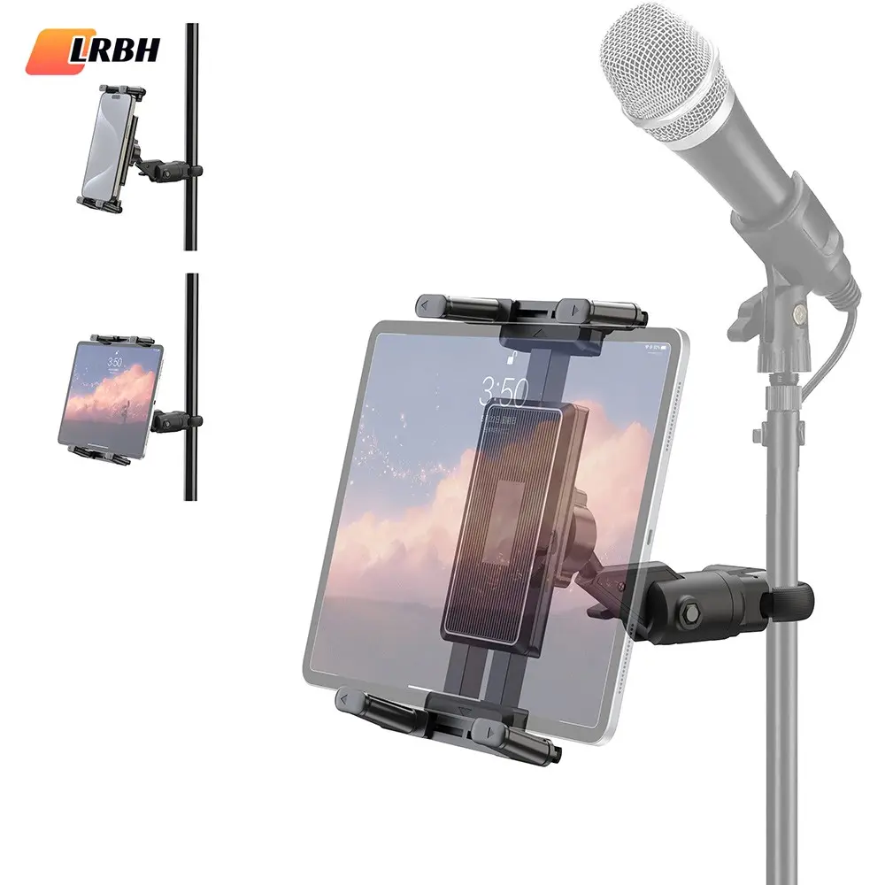 LRBH Tablet Holder for Microphone Stand, Mic Music Stand Tablet Holder for iPad, Smartphone Tablet Mic Stand Mount for Shee Music Fits Devices from Screen Size 4.7 to 12.9 Inches Tablet Stands