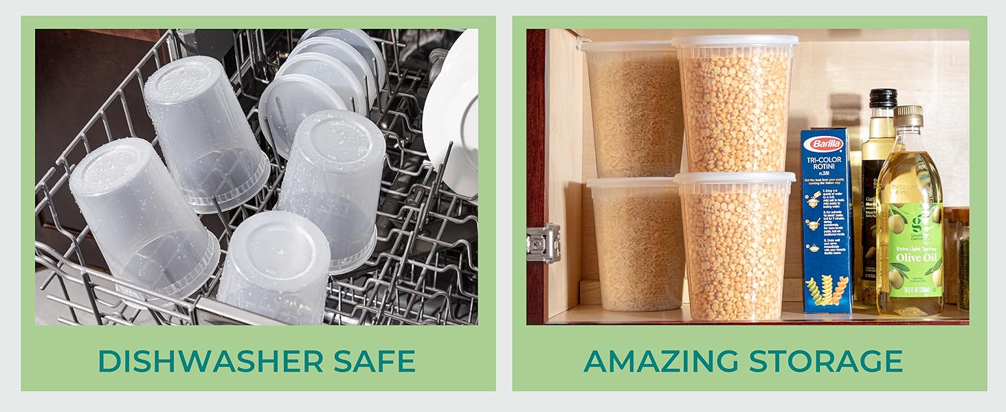 32 Oz Deli Food Containers with Lids - (36 Sets) Quart Airtight Plastic Food Storage for Takeout, Meal Prep, To-Go, Soup Freer Containers with 36 Lids, BPA-Free, Dishwasher, Microwave Safe