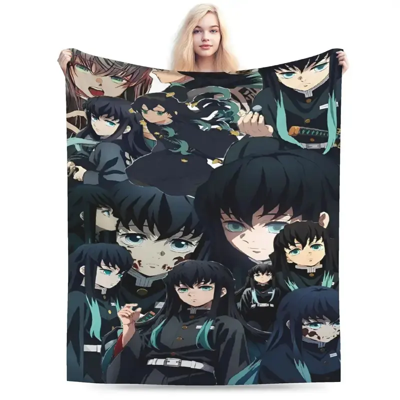 Tokitou Muichiro Blanket  Warm Soft Graphic Plush Throw Blanket For Outdoor Decorative Flannel Bedspread Bed Cover