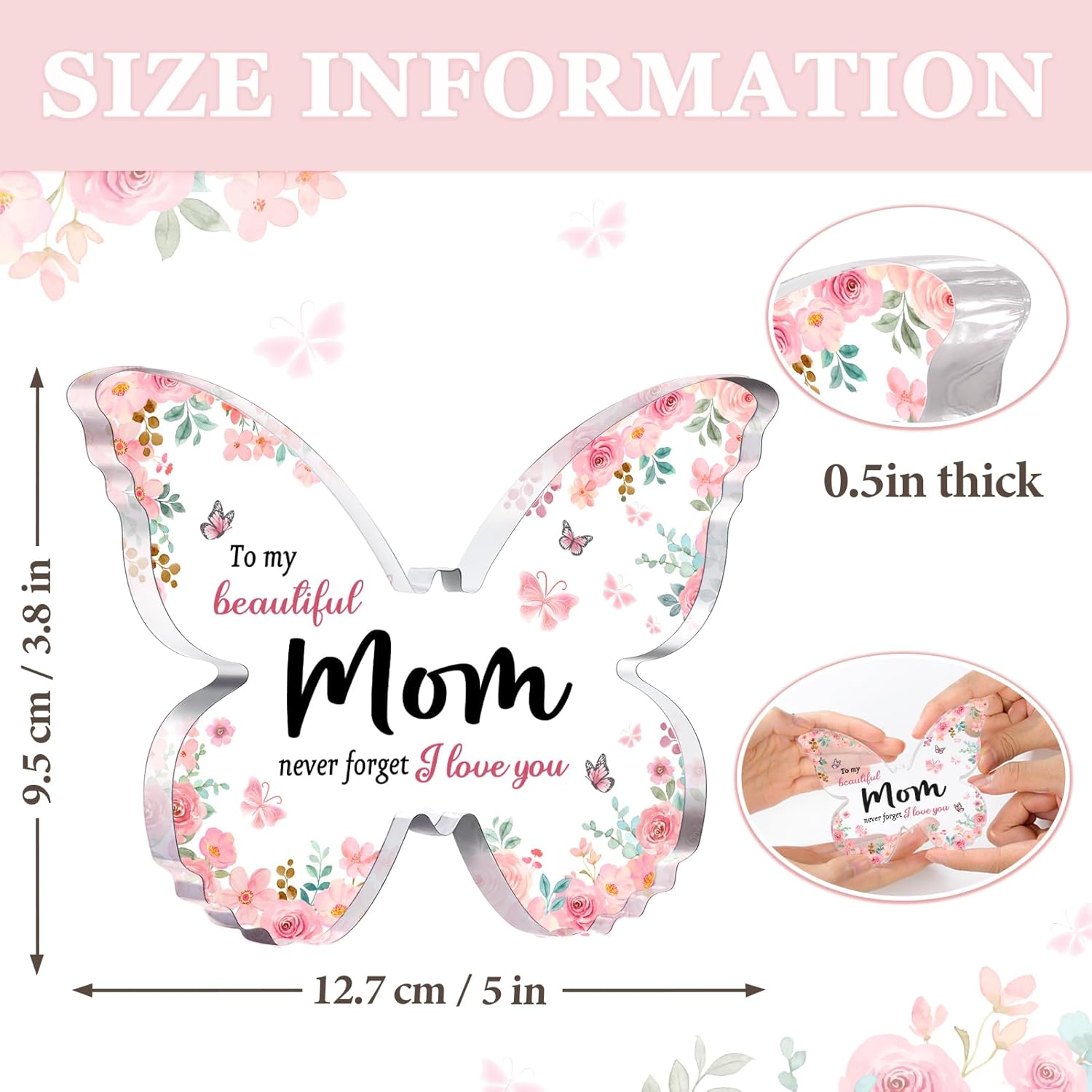 Gifts for Mom, Unique Mom Christmas Gift - 5x3.8x0.5 Inch Butterfly-Shaped Acrylic Plaque Keepsake - Mothers Day Birthday Valentines Day Christmas Gift for Mom from Daughter Son