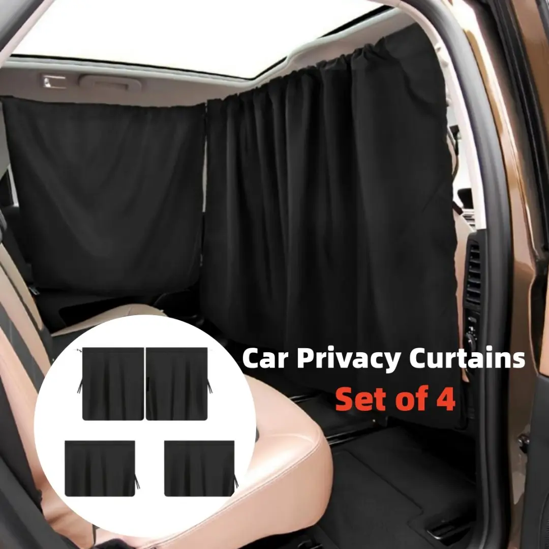 Set of 4 Car Window Shades, 2 Privacy Divider Curtains & 2 Side Window Covers, Wide Sedan SUV Sunshade Screen Covers for Travel Camping Nap Sleeping.