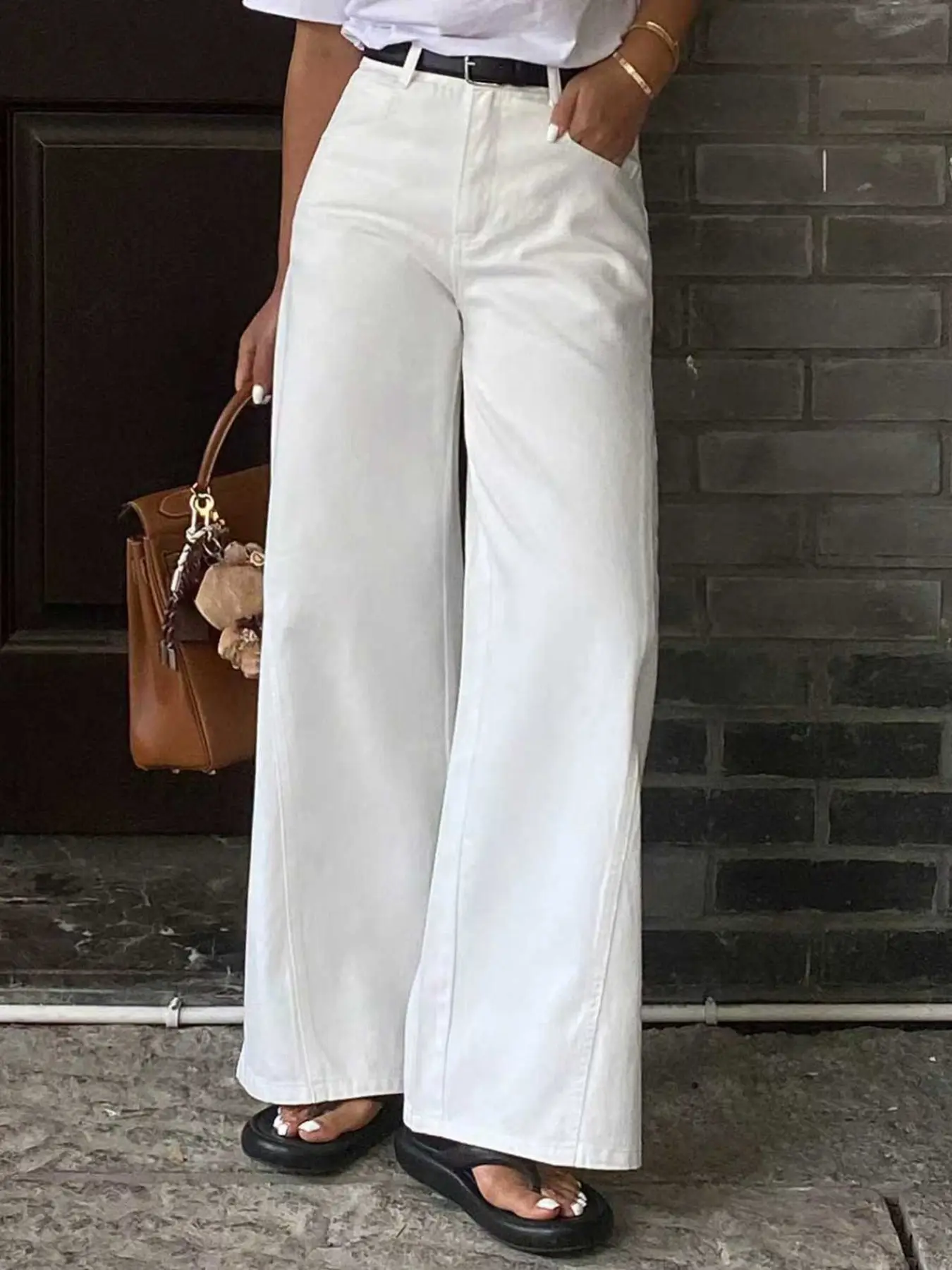 Fashionable Daily Wear Women's Versatile Loose Non-Elastic Waist Denim Wide Leg Long Pants, Comfortable and Stylish, Perfect for Everyday Use