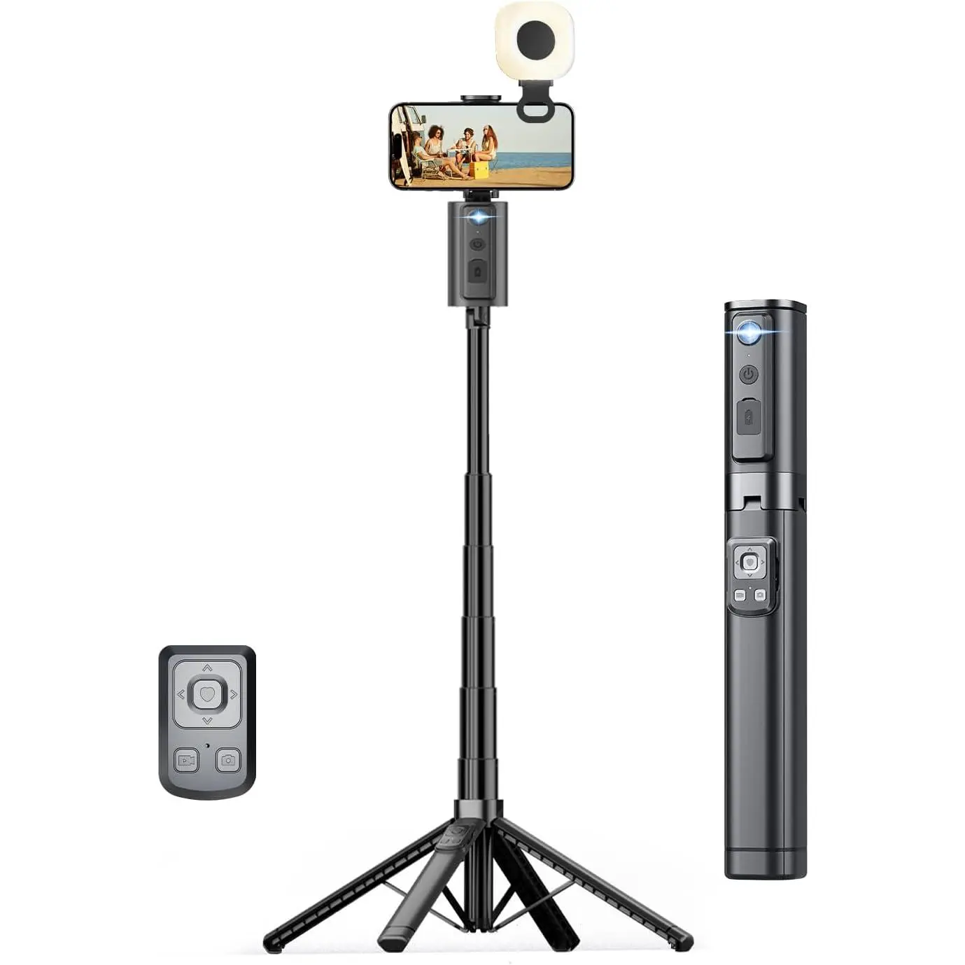 Auto   Tripod 360 Rotation with Light, Phone Tripod Stand with Remote Follow Your Movement, for Android Phone Selfie Stick for Content Creators Vlog